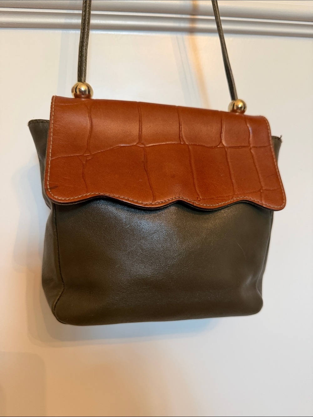 Valerie Stevens Two-Tone Brown and Olive Shoulder Bag
